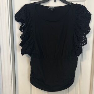 Express Black Ruffled Flutter Sleeve Blouse